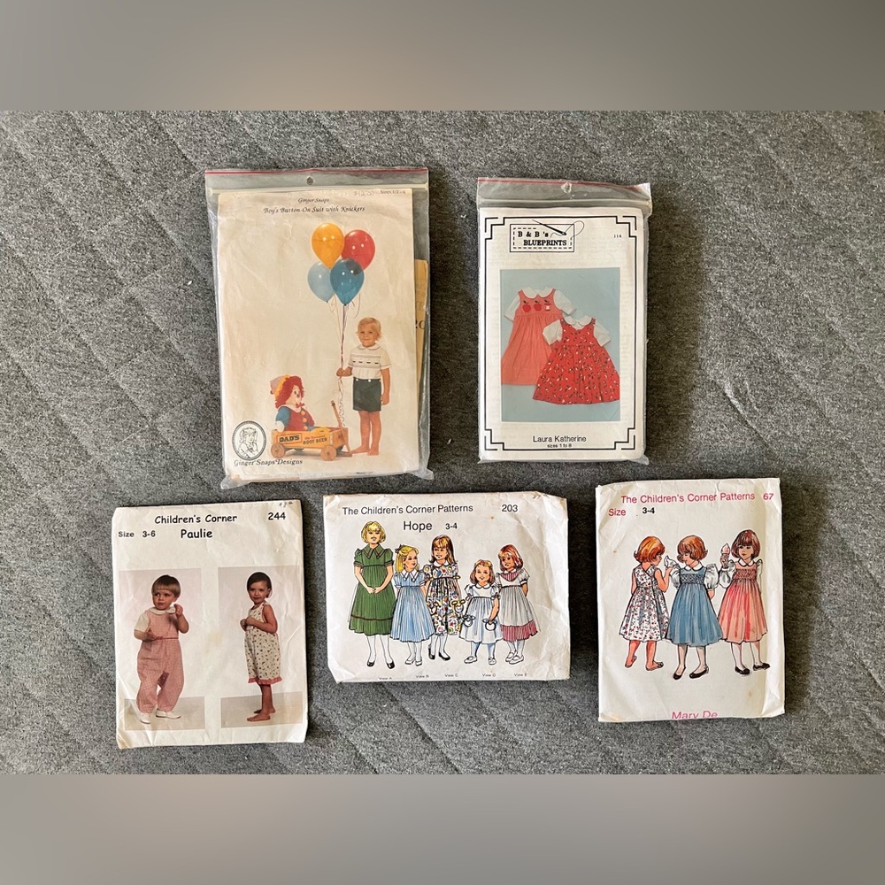 VINTAGE 1990s Set of 5 Children’s Corner Boy & Girl Multi Size Smocked Patterns